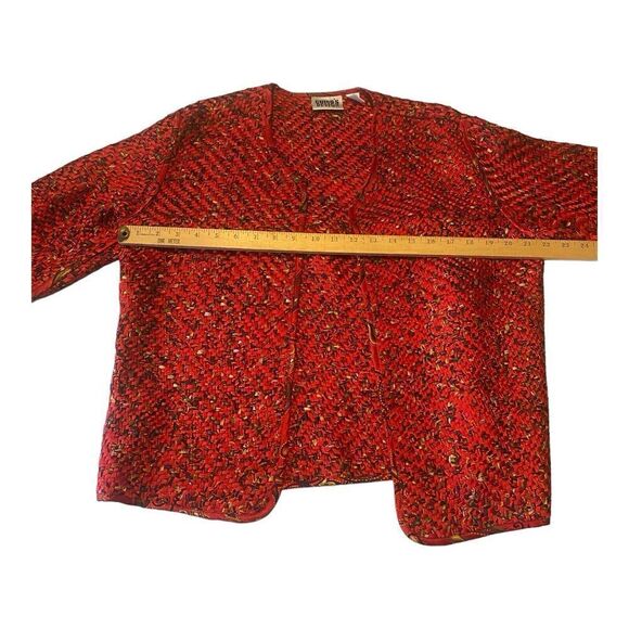 Vintage Chico's Art-to-Wear Red Multi Satin Silk Basket Woven Jacket Sz 1 (med) - Picture 5 of 8
